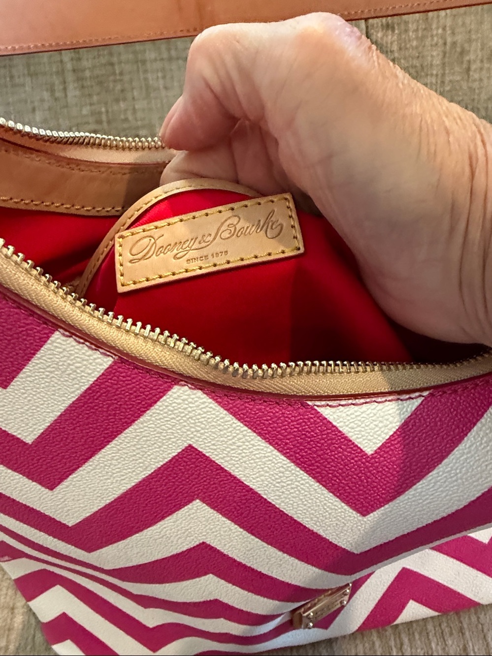 Dooney and Burke Chevron, hobo bag and pink and white zigzag - Picture 8 of 12